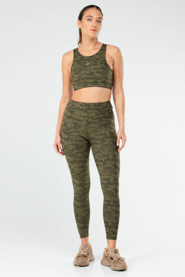 Haki Slim Fit Micro Yüksek Bel Toparlayıcı Kadın Tayt Takım sb0846 - Speedlife