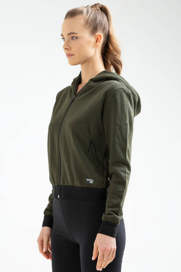 Haki Slim Fit Pamuklu Kapüşonlu Kadın Sweatshirt sc0962 - Speedlife (1)