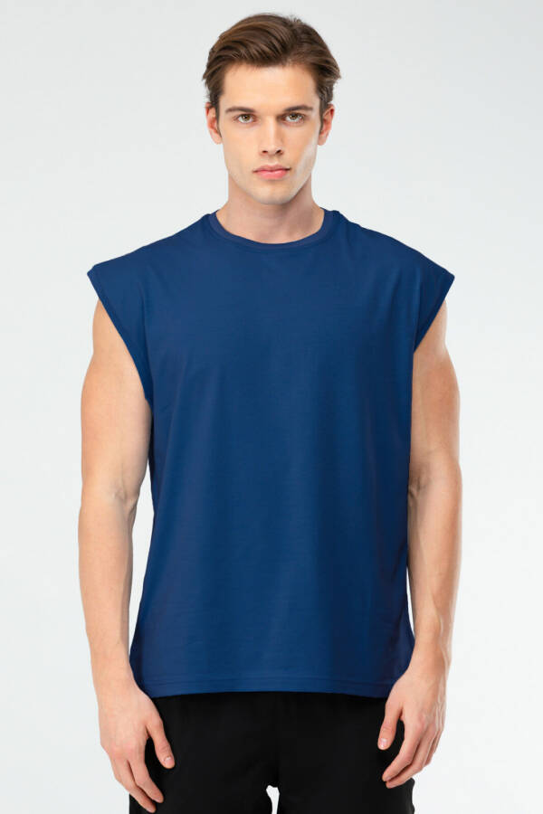 İndigo Oversize Pamuklu Bisiklet Yaka Erkek Spor Atlet xf1603 - Speedlife