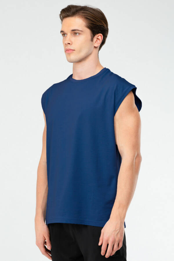 İndigo Oversize Pamuklu Bisiklet Yaka Erkek Spor Atlet xf1603 - Speedlife (1)