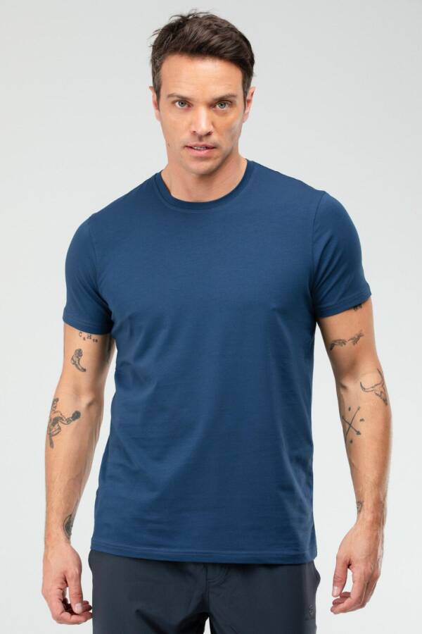 İndigo Regular Pamuklu Bisiklet Yaka Kısa Kol Basic Erkek Tişört XF1708 - Speedlife