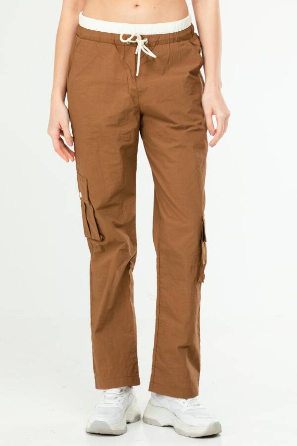 Kahverengi Regular Kargo Cep Yüksek Bel Düz Paça Kadın Eşofman Alt SD0942 - Speedlife