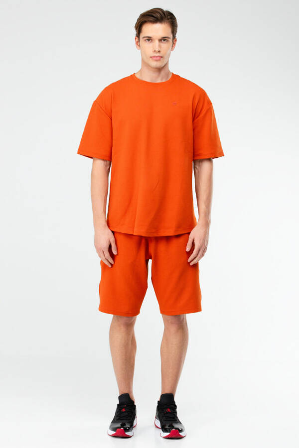 Kiremit Oversize Bisiklet Yaka Basic Erkek Şort Takım xb0067 - Speedlife