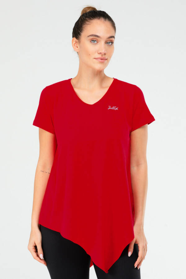 Kırmızı Regular Pamuklu V Yaka Kısa Kol Kadın Tişört sf0388 - Speedlife