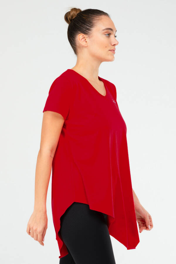 Kırmızı Regular Pamuklu V Yaka Kısa Kol Kadın Tişört sf0388 - Speedlife (1)