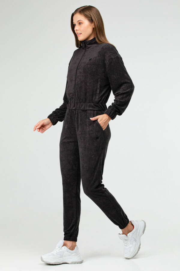 Koyu Antrasit Regular Modal Lastik Paça Havlu Kadın Eşofman Takım sa2698 - Speedlife (1)