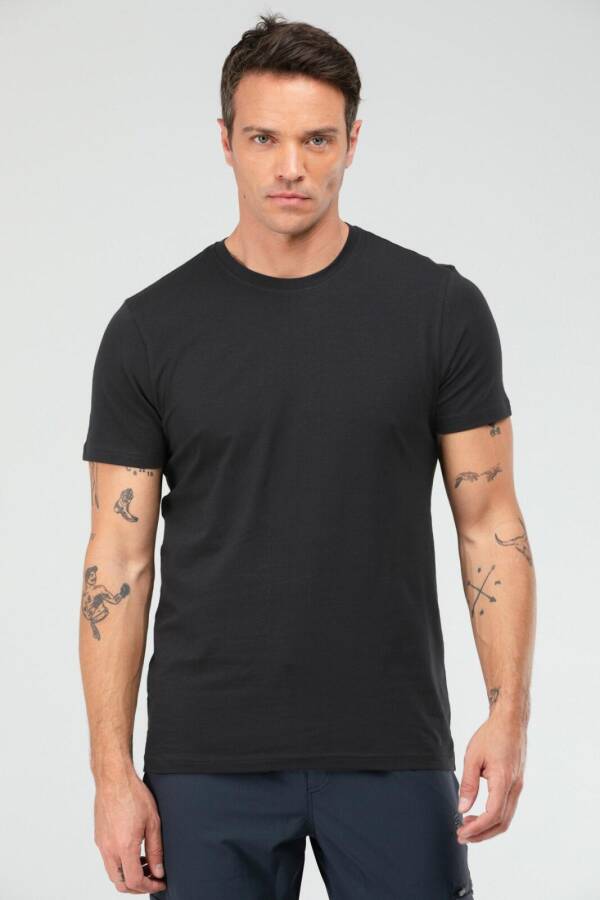 Koyu Antrasit Regular Pamuklu Bisiklet Yaka Kısa Kol Basic Erkek Tişört XF1708 - Speedlife