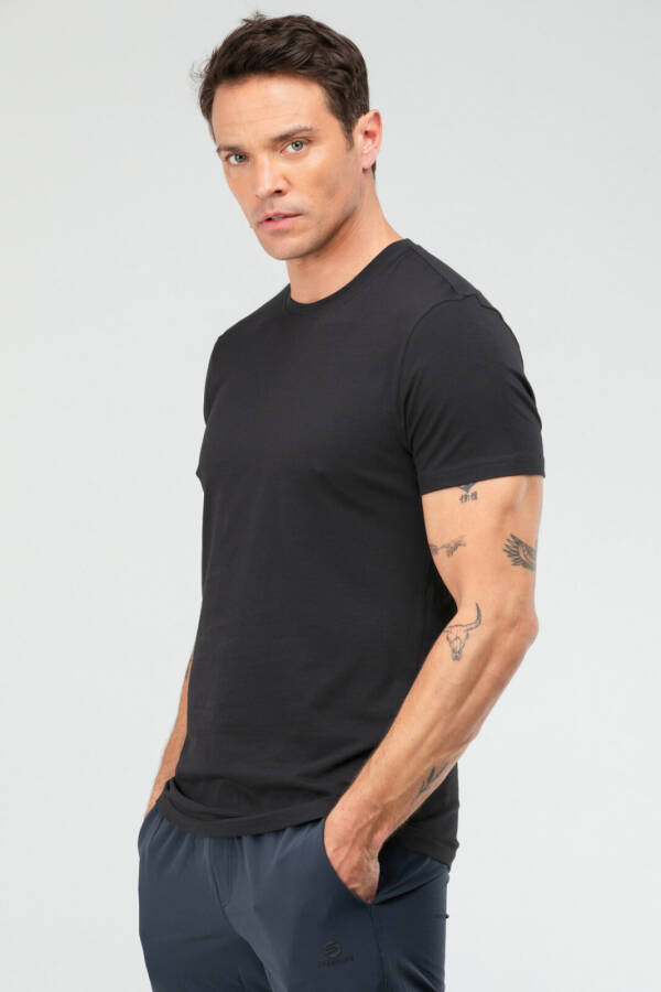 Koyu Antrasit Regular Pamuklu Bisiklet Yaka Kısa Kol Basic Erkek Tişört XF1708 - Speedlife (1)