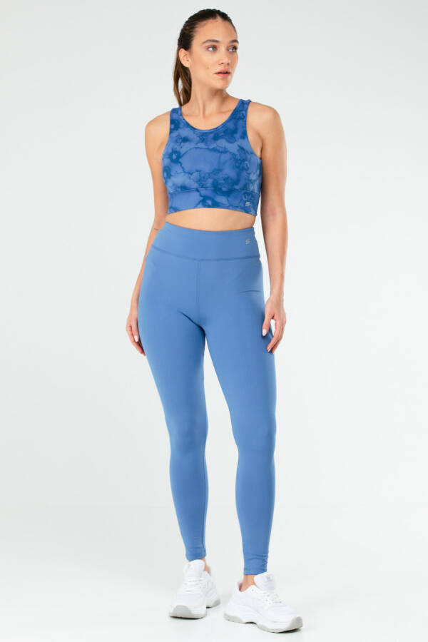 Koyu Mavi Slim Fit Micro Yüksek Bel Toparlayıcı Kadın Tayt Takım sb0848 - Speedlife