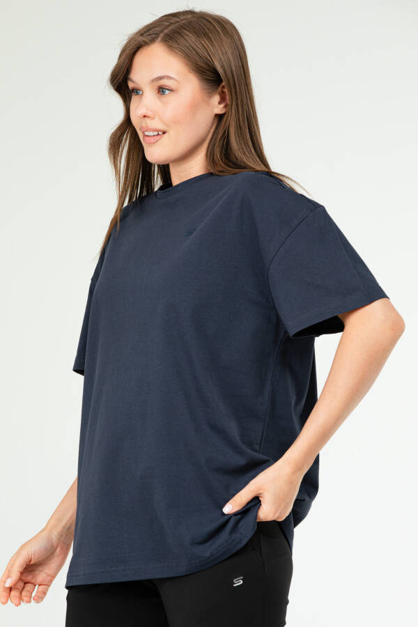 Speedlife Lacivert Oversize Basic 100% Pamuk Bisiklet Yaka Kısa Kol Kadın Tişört SF0756 - Speedlife (1)