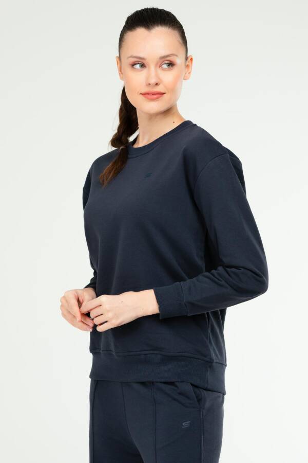Lacivert Oversize Basic Pamuklu Bisiklet Yaka Uzun Kol Kadın Sweatshirt SC1241 - Speedlife (1)