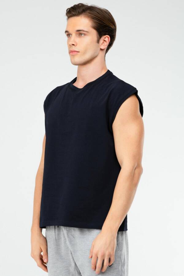 Lacivert Oversize Pamuklu Bisiklet Yaka Erkek Spor Atlet xf1603 - Speedlife