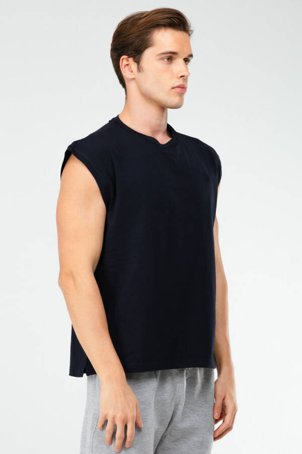 Lacivert Oversize Pamuklu Bisiklet Yaka Erkek Spor Atlet xf1603 - Speedlife (1)