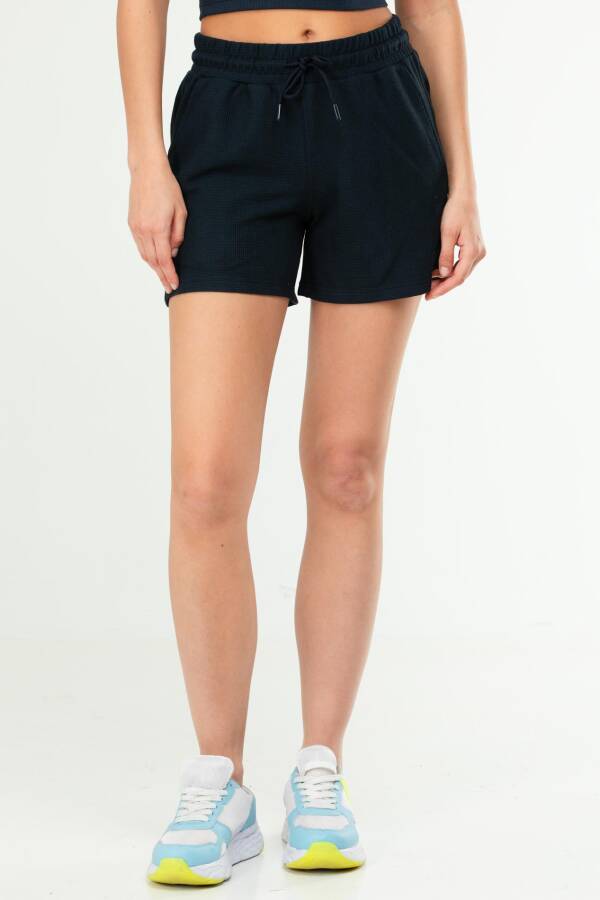 Lacivert Regular Basic 100% Pamuk Yandan Cep Yüksek Bel Kadın Şort SE0153 - Speedlife