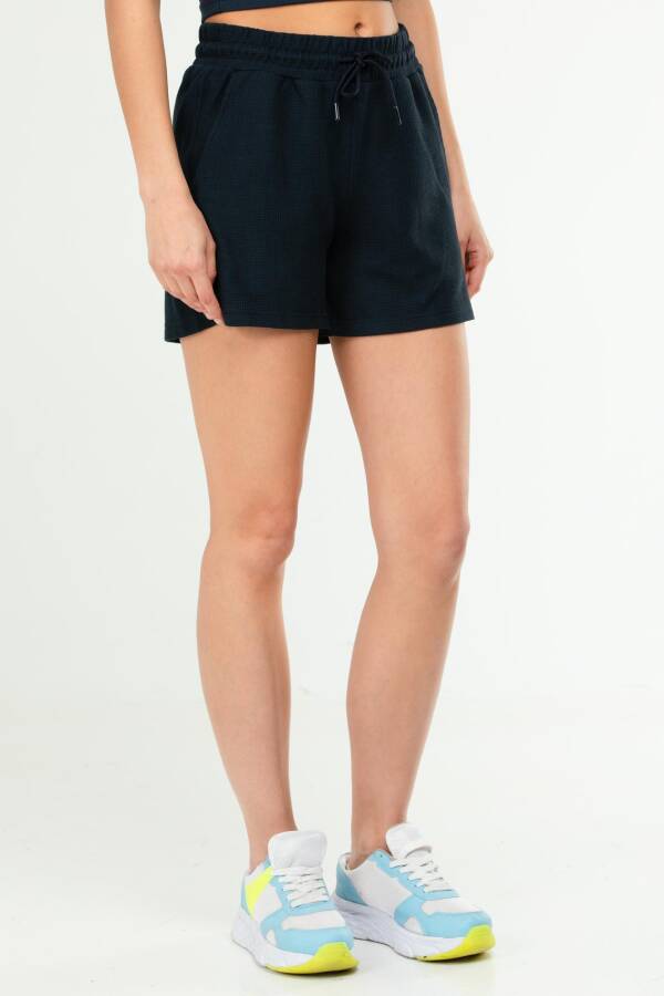 Lacivert Regular Basic 100% Pamuk Yandan Cep Yüksek Bel Kadın Şort SE0153 - Speedlife (1)