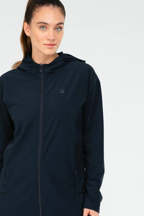 Lacivert Regular Fit Düz Kapüşonlu Kadın Tunik sc1109 - Speedlife