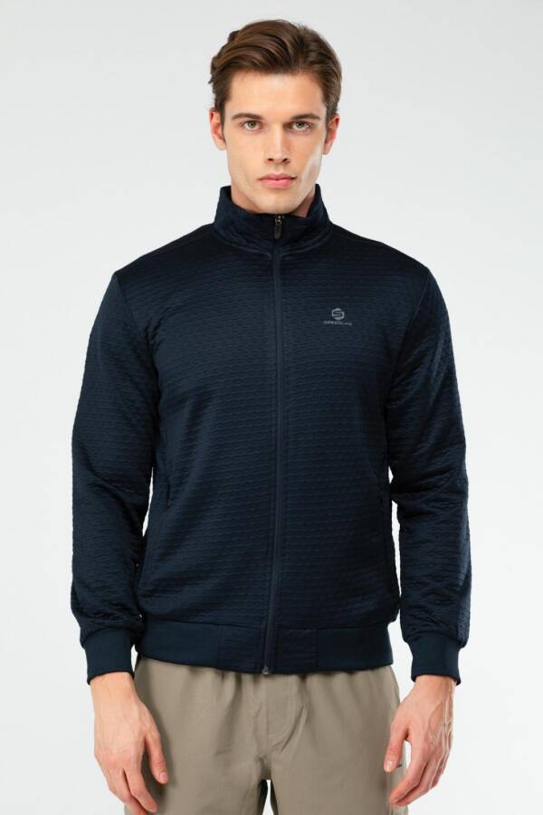 Lacivert Regular Kapitone Dik Yaka Erkek Sweatshirt xc2165 - Speedlife