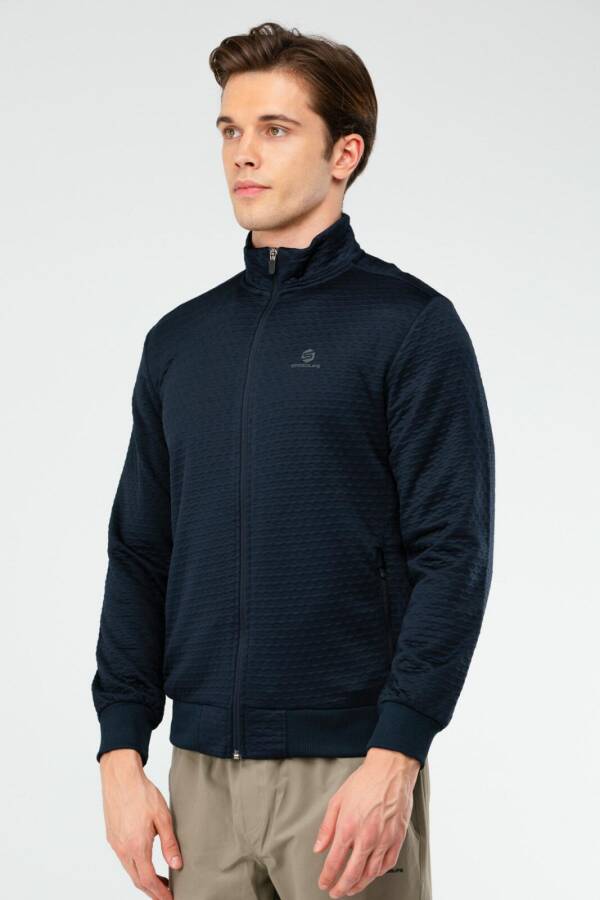 Lacivert Regular Kapitone Dik Yaka Erkek Sweatshirt xc2165 - Speedlife (1)
