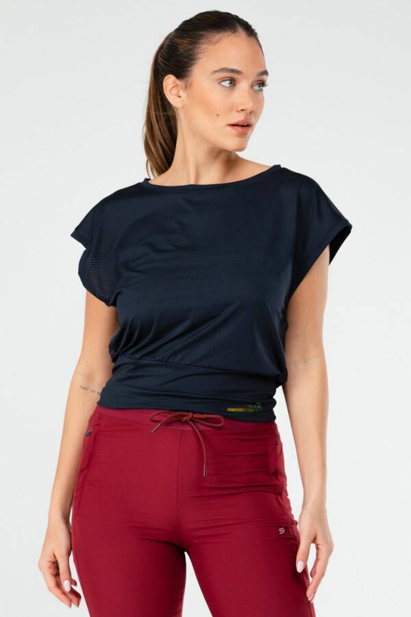 Lacivert Regular Likralı Bisiklet Yaka Sıfır Kol Kadın Tişört sf0638 - Speedlife