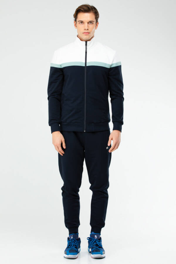 Lacivert Regular Pamuklu Dik Yaka Lastik Paça Erkek Eşofman Takım xa1728 - Speedlife