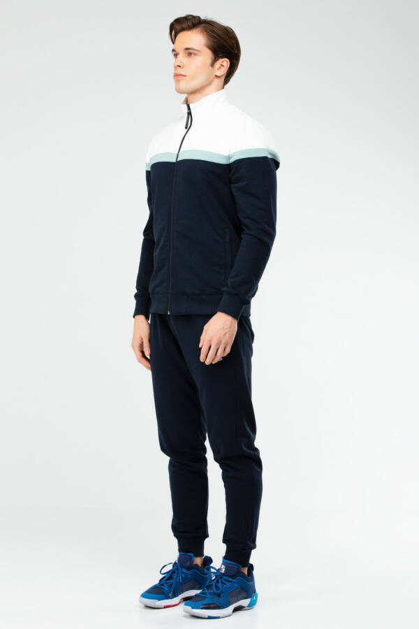 Lacivert Regular Pamuklu Dik Yaka Lastik Paça Erkek Eşofman Takım xa1728 - Speedlife (1)