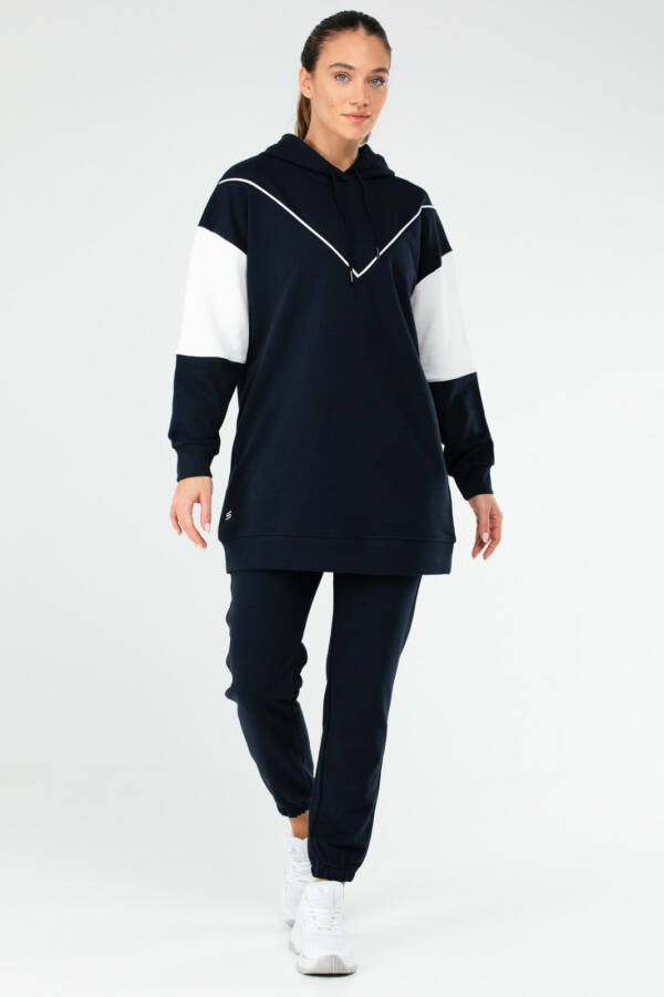Lacivert Regular Pamuklu Kapüşonlu Kadın Tunik Takım sa2630 - Speedlife