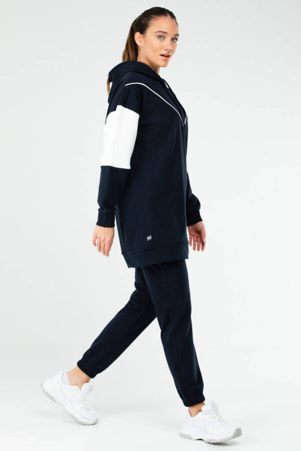 Lacivert Regular Pamuklu Kapüşonlu Kadın Tunik Takım sa2630 - Speedlife (1)