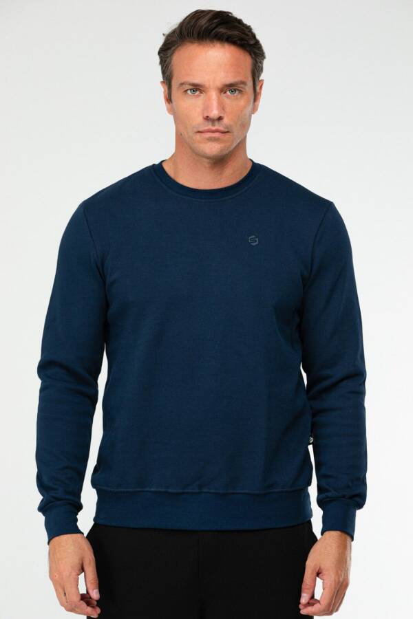 Lacivert Regular Pamuklu O Yaka Basic Erkek Sweatshirt xc2372 - Speedlife