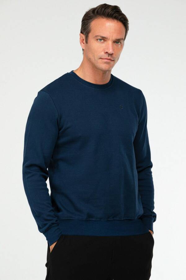 Lacivert Regular Pamuklu O Yaka Basic Erkek Sweatshirt xc2372 - Speedlife (1)