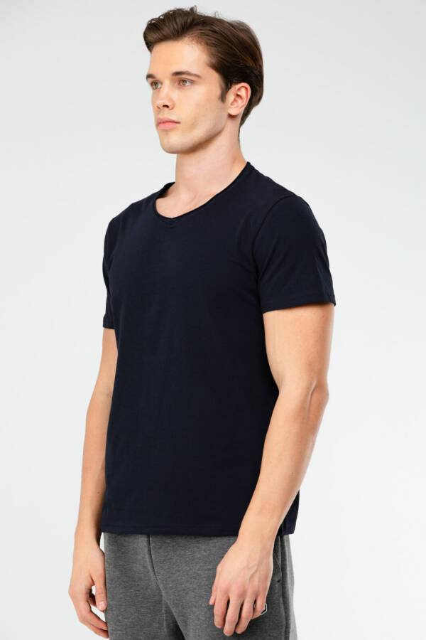 Lacivert Regular Pamuklu V Yaka Erkek Tişört xf1606 - Speedlife (1)