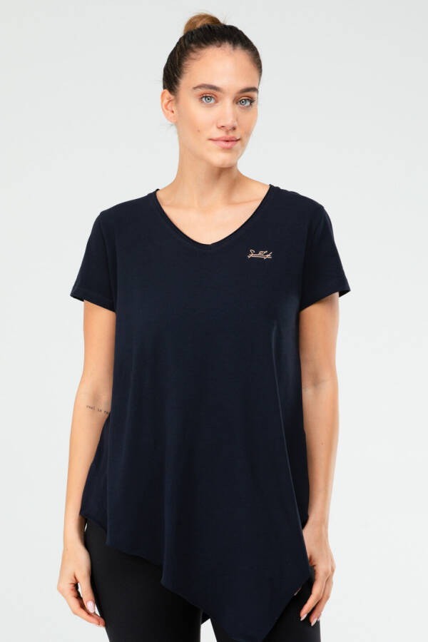 Lacivert Regular Pamuklu V Yaka Kısa Kol Kadın Tişört sf0388 - Speedlife