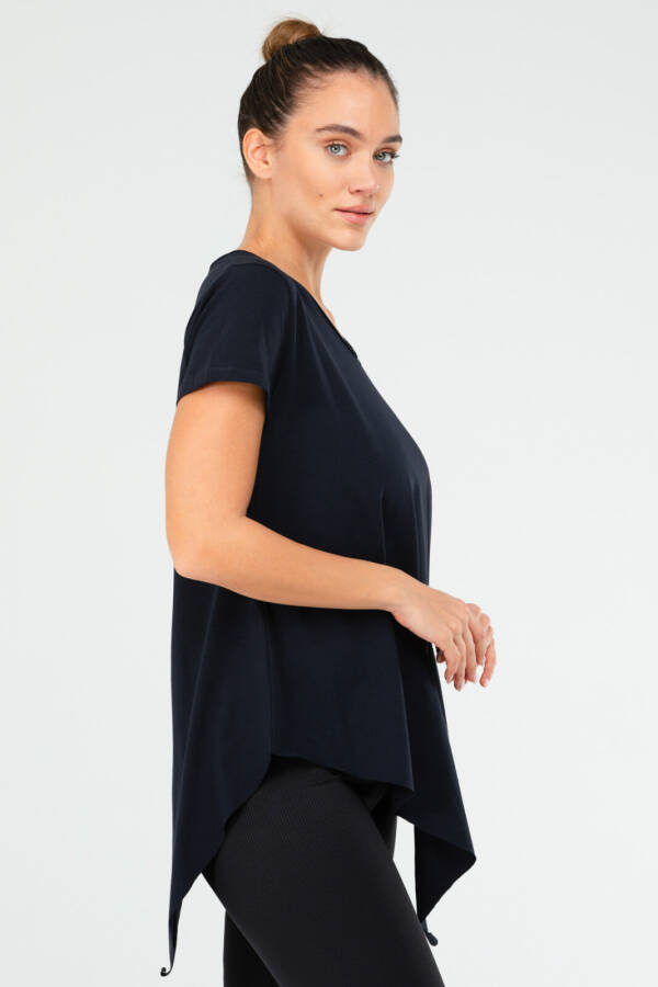 Lacivert Regular Pamuklu V Yaka Kısa Kol Kadın Tişört sf0388 - Speedlife (1)