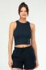 Lacivert Slim Fit Basic Kaşkorse Bisiklet Yaka Kısa Kol Crop Kadın Body SF0762 