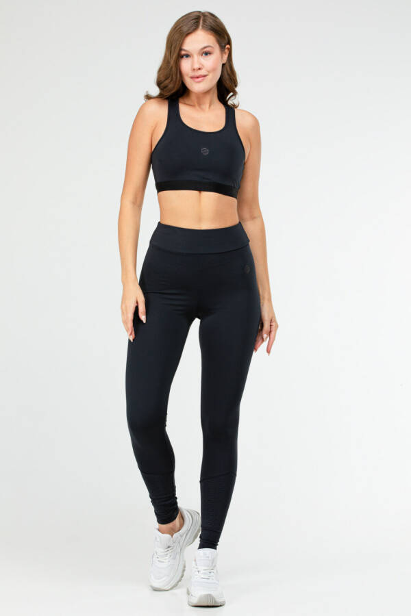 Lacivert Slim Fit Düz Bisiklet Yaka Kolsuz Üçlü Kadın Tayt Takım sb0799 - Speedlife