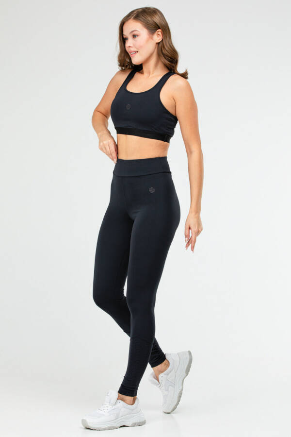 Lacivert Slim Fit Düz Bisiklet Yaka Kolsuz Üçlü Kadın Tayt Takım sb0799 - Speedlife (1)