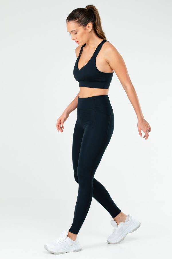 Lacivert Slim Fit Micro Yüksek Bel Toparlayıcı Kadın Tayt Takım sb0851 - Speedlife (1)