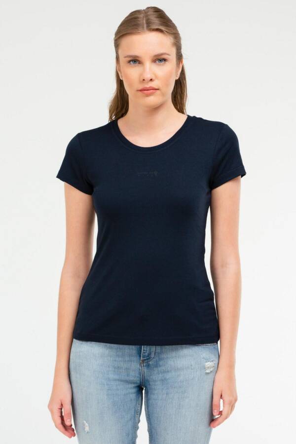 Lacivert Slim Fit Modal Bisiklet Yaka Kısa Kol Kadın Tişört sf0601 - Speedlife