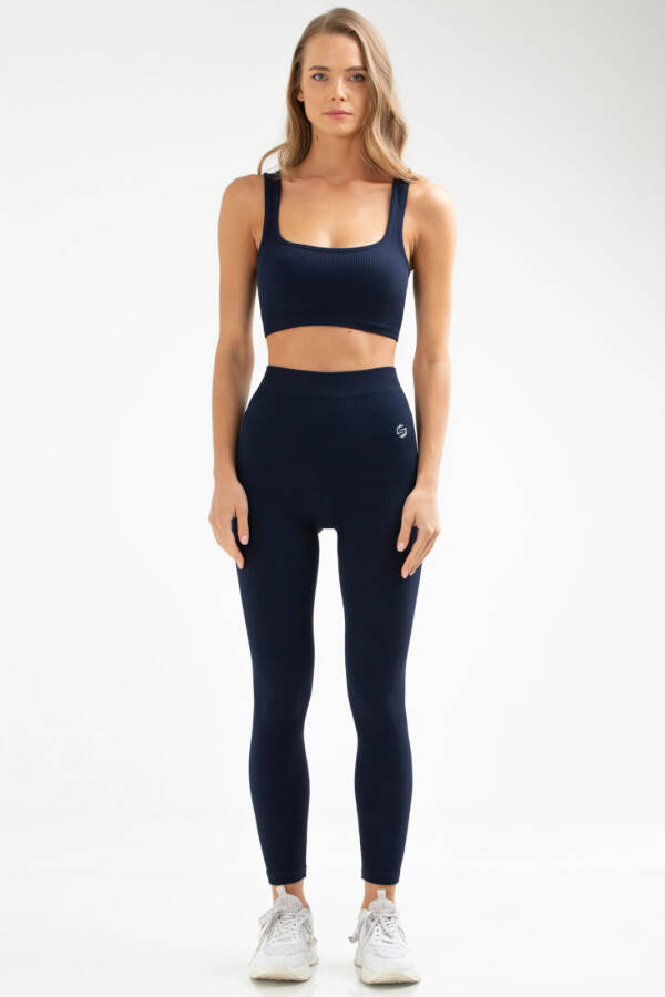 Lacivert Slim Fit Yüksek Bel Seamless Kadın Tayt Takım ssb0008 - Speedlife
