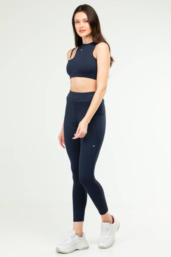 Lacivert Slim Fit Yüksek Bel Toparlayıcı Kadın Tayt Takım sb0849 - Speedlife (1)