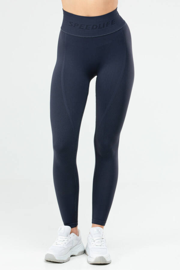 Lacivert Slim Fit Yüksek Bel Toparlayıcı Seamless Kadın Tayt ssd0022 - Speedlife
