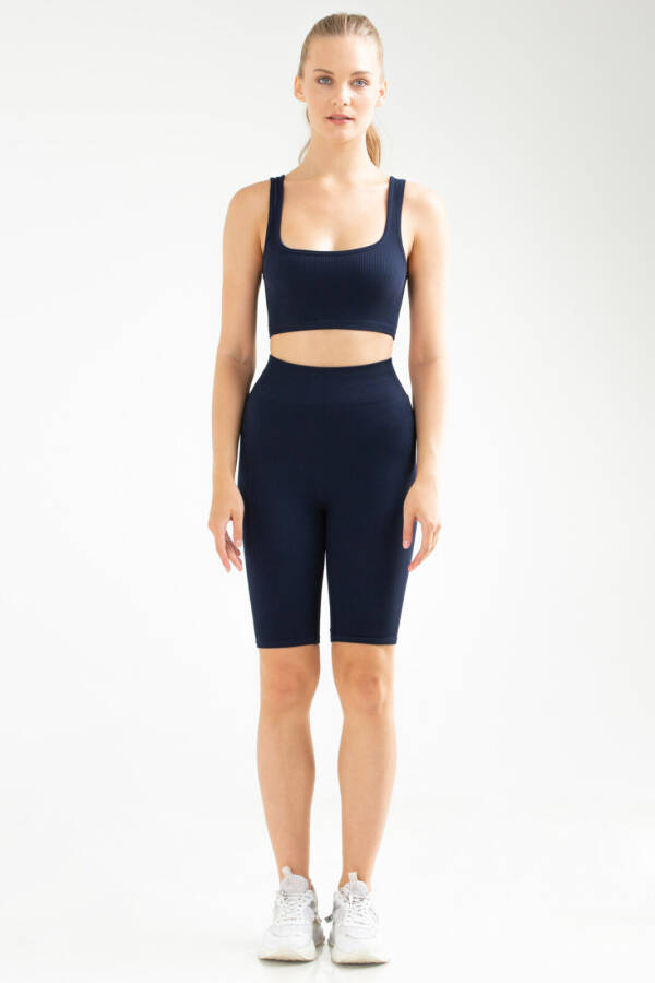 Lacivert Slim Fit Yüksek Bel Toparlayıcı Seamless Kadın Tayt Takım ssb0009 - Speedlife
