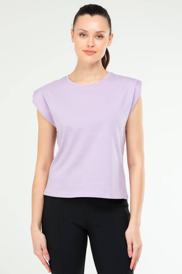 Lila Oversize Basic 100% Pamuk Bisiklet Yaka Kolsuz Vatkalı Kadın Tişört sf0758 - Speedlife