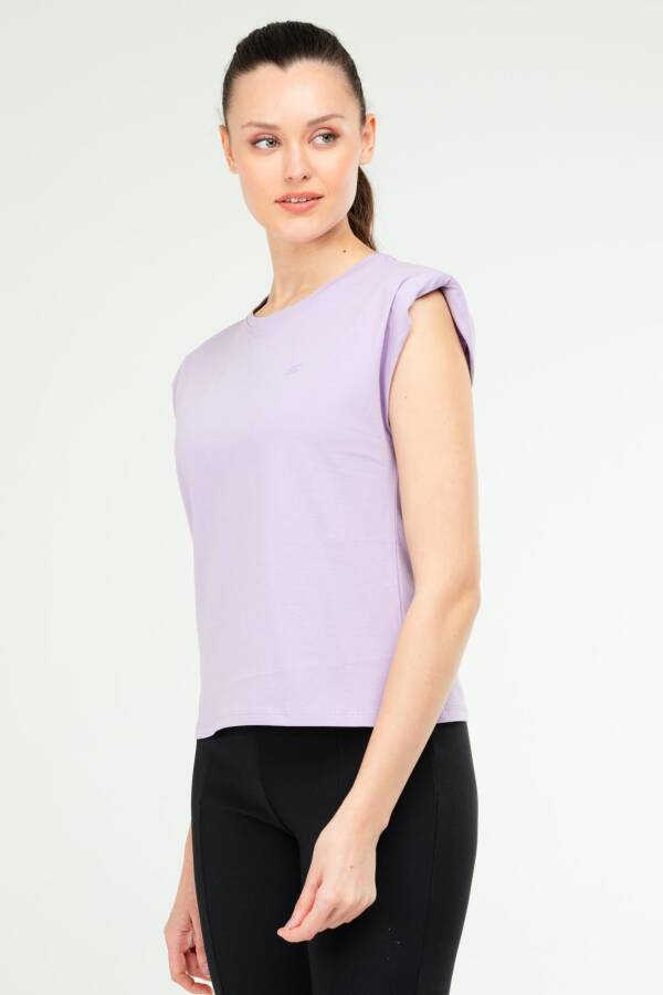 Lila Oversize Basic 100% Pamuk Bisiklet Yaka Kolsuz Vatkalı Kadın Tişört sf0758 - Speedlife (1)