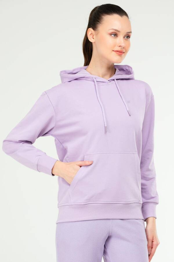 Lila Oversize Basic Pamuklu Kapüşonlu Kanguru Cep Kadın Sweatshirt SC1242 - Speedlife (1)