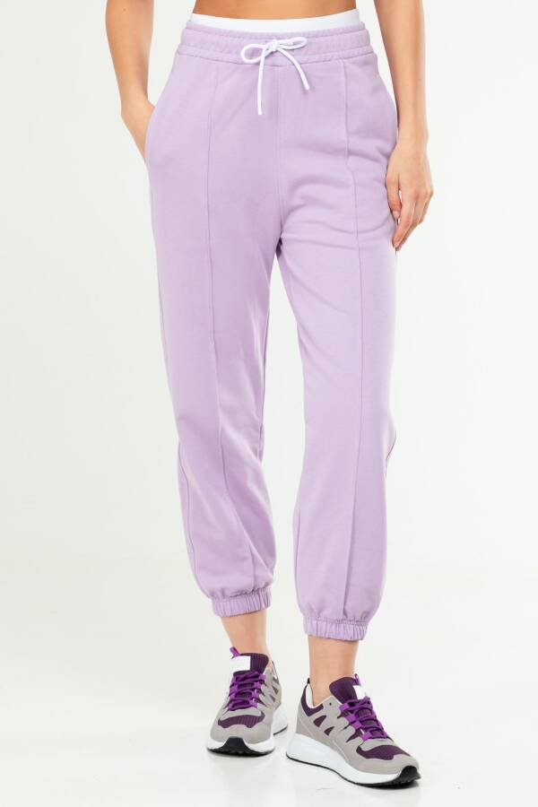 Lila Oversize Basic Pamuklu Yüksek Bel Lastik Paça Kadın Eşofman Alt SD1000 - Speedlife