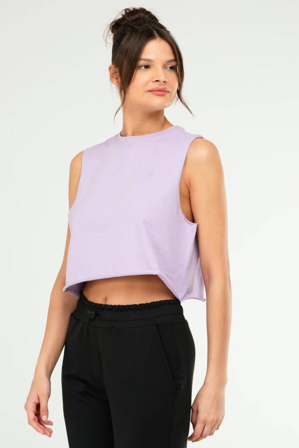 Lila Regular Basic 100% Pamuk Bisiklet Yaka Kolsuz Crop Kadın Atlet sf0749 - Speedlife (1)