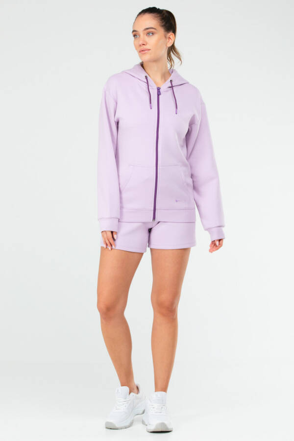 Lila Regular Pamuklu Kapüşonlu Üçlü Kadın Şort Takım sa2618 - Speedlife