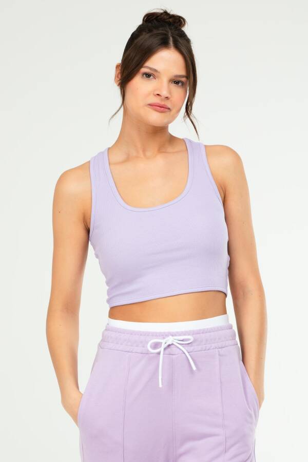 Lila Slim Fit Basic Kaşkorse Askılı Kolsuz Kadın Crop Top SF0754 - Speedlife