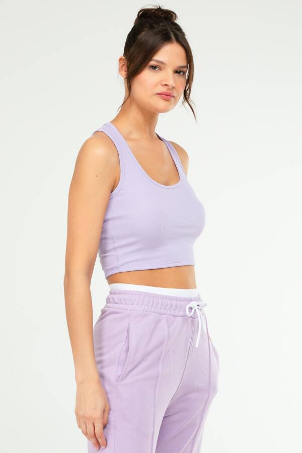 Lila Slim Fit Basic Kaşkorse Askılı Kolsuz Kadın Crop Top SF0754 - Speedlife (1)