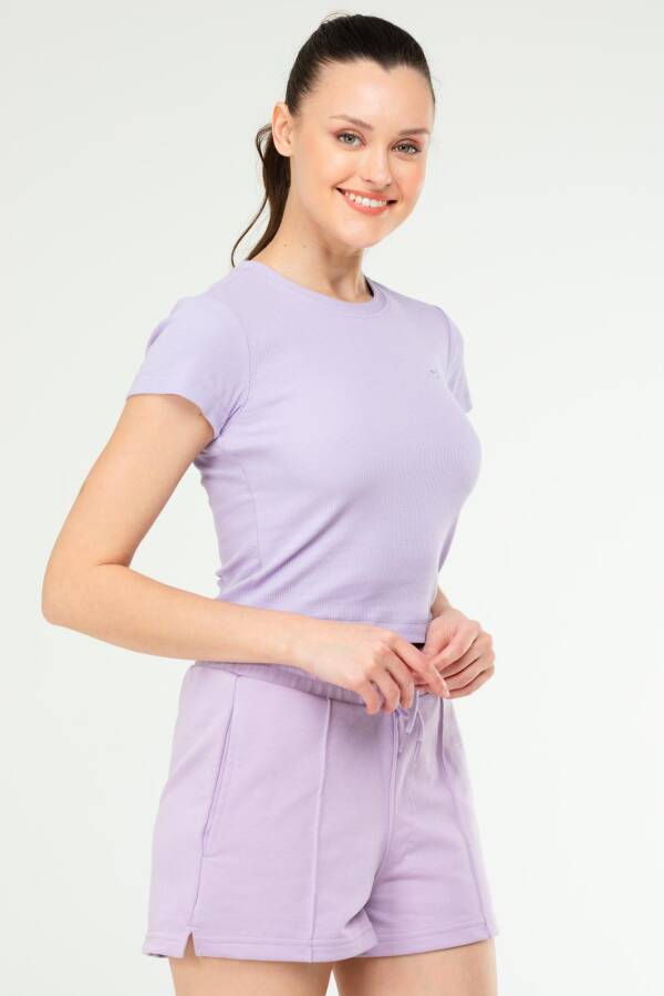 Lila Slim Fit Basic Kaşkorse Bisiklet Yaka Kısa Kol Crop Kadın Body sf0757 - Speedlife (1)